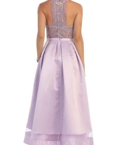 Formal Gowns May Queen - RQ7354 Lace Halter Neck Taffeta High Low Evening Gown 14 Formal Gowns May Queen - RQ7354 Lace Halter Neck Taffeta High Low Evening Gown