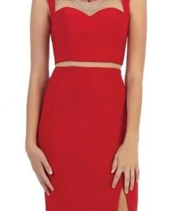 May Queen - RQ7417 Sleeveless Mock Two Piece Mermaid Prom Dress Formal Gowns