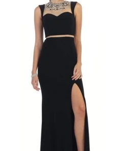 May Queen - RQ7417 Sleeveless Mock Two Piece Mermaid Prom Dress Formal Gowns