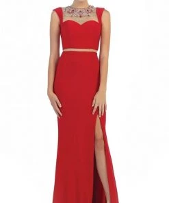 May Queen - RQ7417 Sleeveless Mock Two Piece Mermaid Prom Dress Formal Gowns