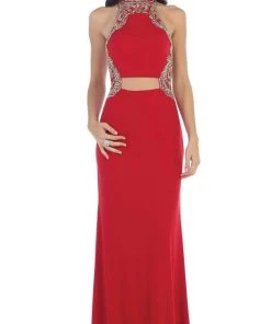 May Queen - RQ7422 Elegant High Neck Long Dress Formal Gowns