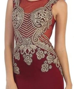 May Queen - RQ7435 Gold Embellished Sheer Jewel Sheath Evening Dress Formal Gowns 9 May Queen - RQ7435 Gold Embellished Sheer Jewel Sheath Evening Dress Formal Gowns