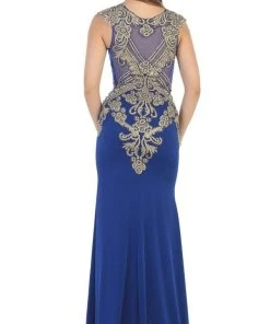 May Queen - RQ7435 Gold Embellished Sheer Jewel Sheath Evening Dress Formal Gowns 13 May Queen - RQ7435 Gold Embellished Sheer Jewel Sheath Evening Dress Formal Gowns