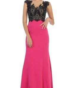 May Queen - RQ7457 Lace Applique Bodice Illusion Neck Evening Dress Formal Gowns 12 May Queen - RQ7457 Lace Applique Bodice Illusion Neck Evening Dress Formal Gowns