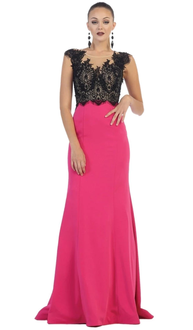 May Queen - RQ7457 Lace Applique Bodice Illusion Neck Evening Dress Formal Gowns 7 May Queen - RQ7457 Lace Applique Bodice Illusion Neck Evening Dress Formal Gowns