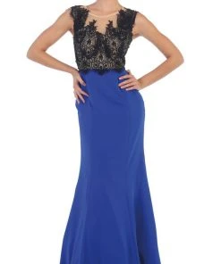May Queen - RQ7457 Lace Applique Bodice Illusion Neck Evening Dress Formal Gowns