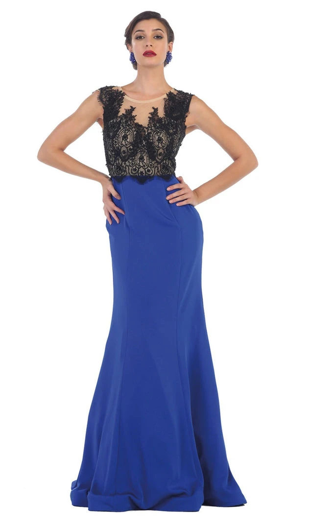 May Queen - RQ7457 Lace Applique Bodice Illusion Neck Evening Dress Formal Gowns 3 May Queen - RQ7457 Lace Applique Bodice Illusion Neck Evening Dress Formal Gowns