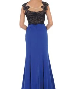 May Queen - RQ7457 Lace Applique Bodice Illusion Neck Evening Dress Formal Gowns 10 May Queen - RQ7457 Lace Applique Bodice Illusion Neck Evening Dress Formal Gowns