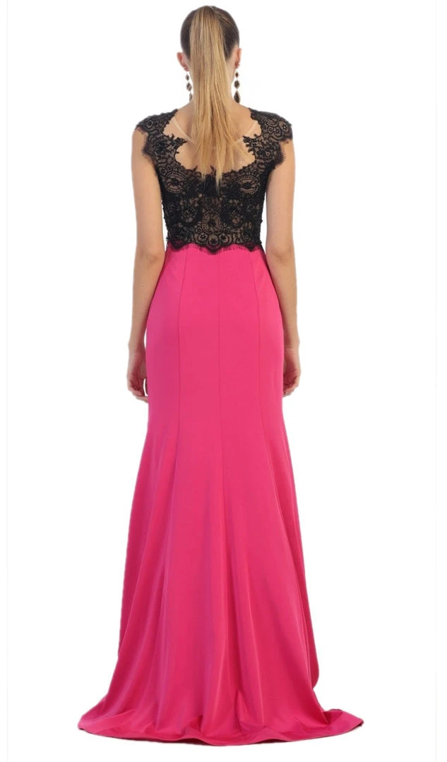 May Queen - RQ7457 Lace Applique Bodice Illusion Neck Evening Dress Formal Gowns 8 May Queen - RQ7457 Lace Applique Bodice Illusion Neck Evening Dress Formal Gowns