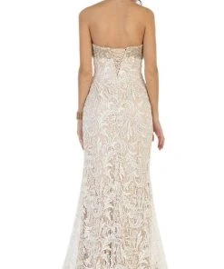 Formal Gowns May Queen - RQ7458 Lace Strapless Corset Bodice Mermaid Evening Dress