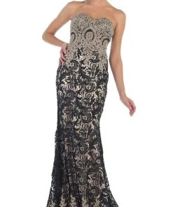 Formal Gowns May Queen - RQ7458 Lace Strapless Corset Bodice Mermaid Evening Dress