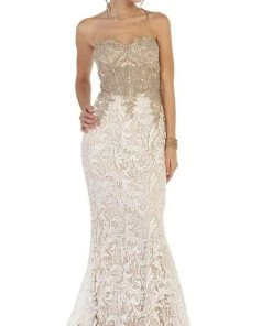 Formal Gowns May Queen - RQ7458 Lace Strapless Corset Bodice Mermaid Evening Dress
