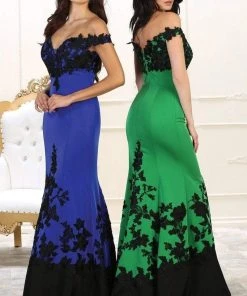 May Queen - RQ7499 Two Toned Off Shoulder Mermaid Gown Formal Gowns