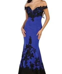 May Queen - RQ7499 Two Toned Off Shoulder Mermaid Gown Formal Gowns