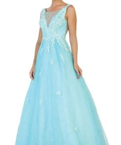 May Queen - RQ7513 Applique Illusion Bateau A-line Dress