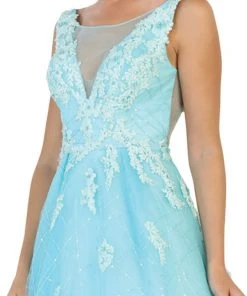 May Queen - RQ7513 Applique Illusion Bateau A-line Dress