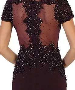 Formal Gowns May Queen - RQ7519 Embellished Illusion Bateau Sheath Mother Of The Bride Dress