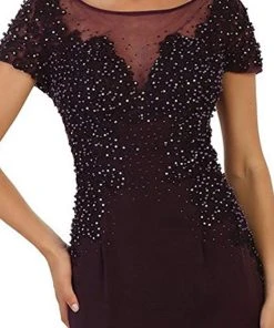 Formal Gowns May Queen - RQ7519 Embellished Illusion Bateau Sheath Mother Of The Bride Dress