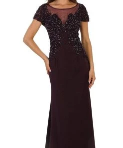 Formal Gowns May Queen - RQ7519 Embellished Illusion Bateau Sheath Mother Of The Bride Dress