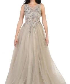 May Queen - RQ7527 Sleeveless Pearl Embellished Evening Gown Formal Gowns