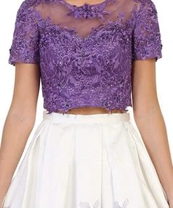 May Queen - RQ7535 Two Piece Embellished Floral Print Evening Ballgown Formal Gowns