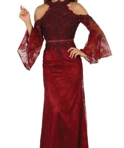 May Queen - RQ7541 Charming Cold Shoulder Lace Evening Gown