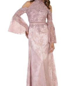 May Queen - RQ7541 Charming Cold Shoulder Lace Evening Gown