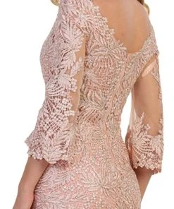 May Queen - RQ7542 Embroidered V-Neck Trumpet Evening Gown