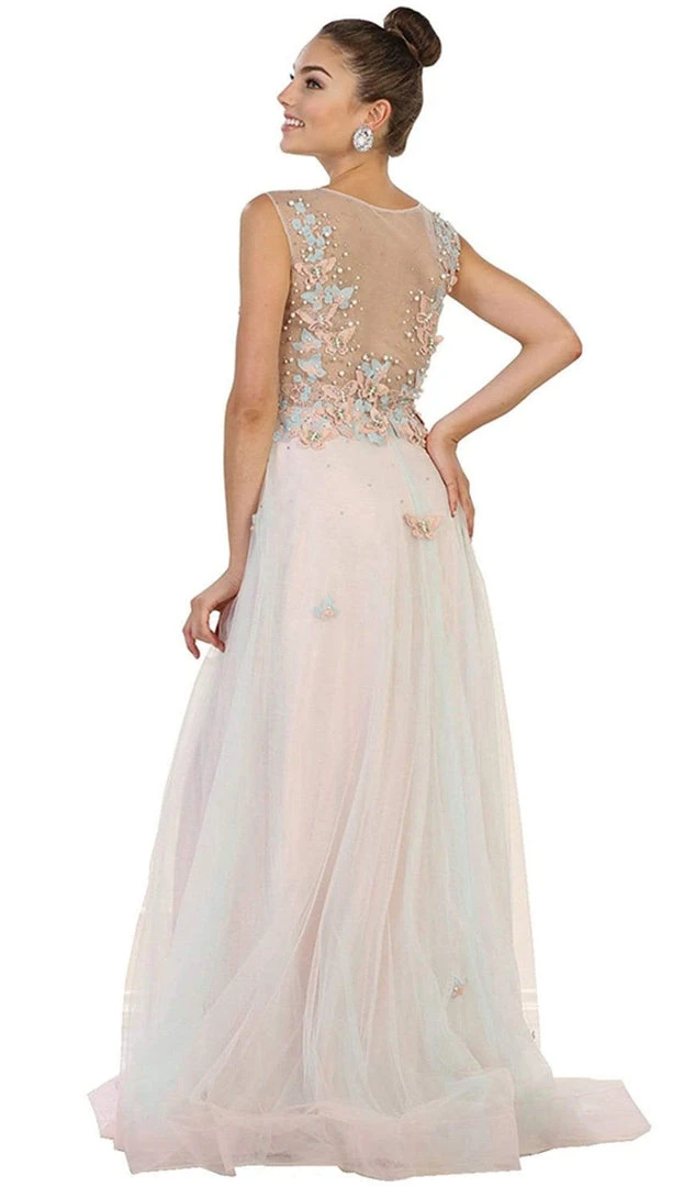 Formal Gowns May Queen - RQ7543 Embellished Illusion Bateau A-line Evening Gown 10 Formal Gowns May Queen - RQ7543 Embellished Illusion Bateau A-line Evening Gown