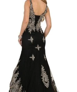 May Queen - RQ7546 Gilded Illusion Scoop Trumpet Dress Formal Gowns