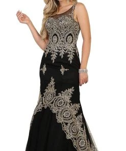 May Queen - RQ7546 Gilded Illusion Scoop Trumpet Dress Formal Gowns