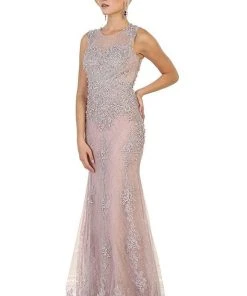 May Queen - RQ7551 Embellished Illusion Jewel Sheath Gown - 1 Pc Mauve In Size 8 Available
