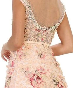 May Queen - RQ7554 Cap Sleeve Floral Embellished A-line Evening Gown 13 May Queen - RQ7554 Cap Sleeve Floral Embellished A-line Evening Gown