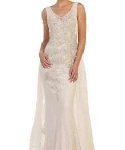 Formal Gowns May Queen - RQ7563 Embroidered V Neck Gown With Overskirt