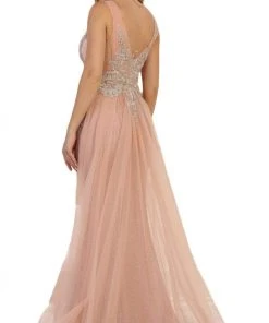 Formal Gowns May Queen - RQ7563 Embroidered V Neck Gown With Overskirt