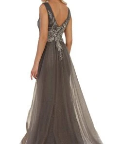 Formal Gowns May Queen - RQ7563 Embroidered V Neck Gown With Overskirt