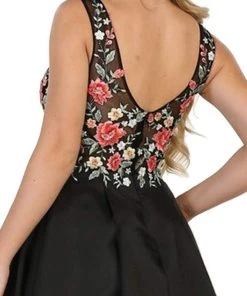 Formal Gowns May Queen - RQ7565 Floral Embroided V-neck Prom Ballgown