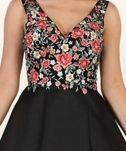 Formal Gowns May Queen - RQ7565 Floral Embroided V-neck Prom Ballgown