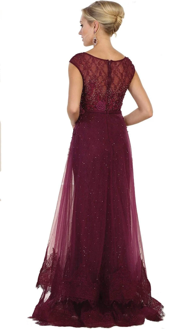May Queen - RQ7568 Beaded Lace Illusion Bateau Sheath Mother Of The Bride Dress 7 May Queen - RQ7568 Beaded Lace Illusion Bateau Sheath Mother Of The Bride Dress