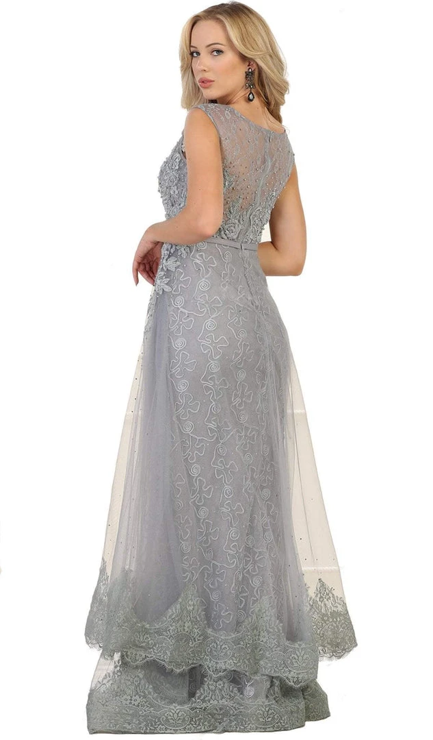 May Queen - RQ7568 Beaded Lace Illusion Bateau Sheath Mother Of The Bride Dress 4 May Queen - RQ7568 Beaded Lace Illusion Bateau Sheath Mother Of The Bride Dress