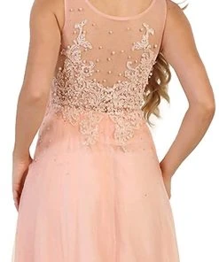 Formal Gowns May Queen - RQ7569 Embellished Illusion Scoop Lace A-line Mother Of The Bride Dress