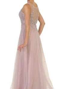 Formal Gowns May Queen - RQ7569 Embellished Illusion Scoop Lace A-line Mother Of The Bride Dress