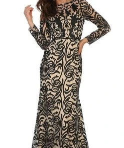 Formal Gowns May Queen - RQ7577 Long Sleeve Embroidered Evening Gown