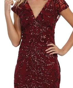 May Queen - RQ7585 Plunging V-neck Embellished Trumpet Mother Of The Bride Gown Formal Gowns