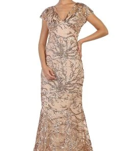 May Queen - RQ7585 Plunging V-neck Embellished Trumpet Mother Of The Bride Gown Formal Gowns