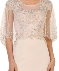 Formal Gowns May Queen - RQ7592 Bead Embellished Capelet Evening Gown