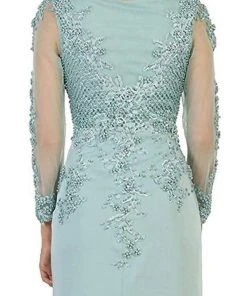 May Queen - RQ7594 Embellished Long Sleeve Illusion Scoop Sheath Mother Of The Bride Gown
