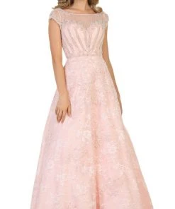 May Queen - RQ7612 Lace Applique Bateau A-line Dress Formal Gowns