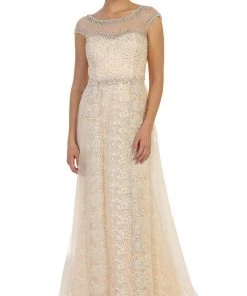 May Queen - RQ7627 Embroidered Bateau A-line Dress Formal Gowns