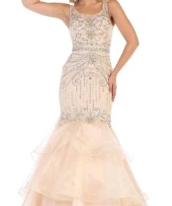 May Queen - RQ7634 Bead Embellished Tiered Mermaid Gown